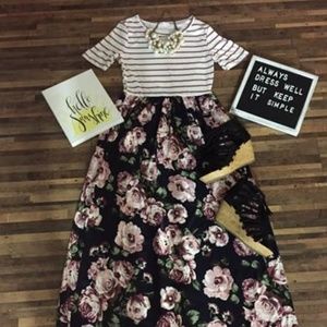 Floral and Stripe Maxi Boutique Dress